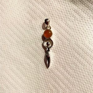 Genuine Carnelian Goddess Pendant set in 925 Sterling Silver